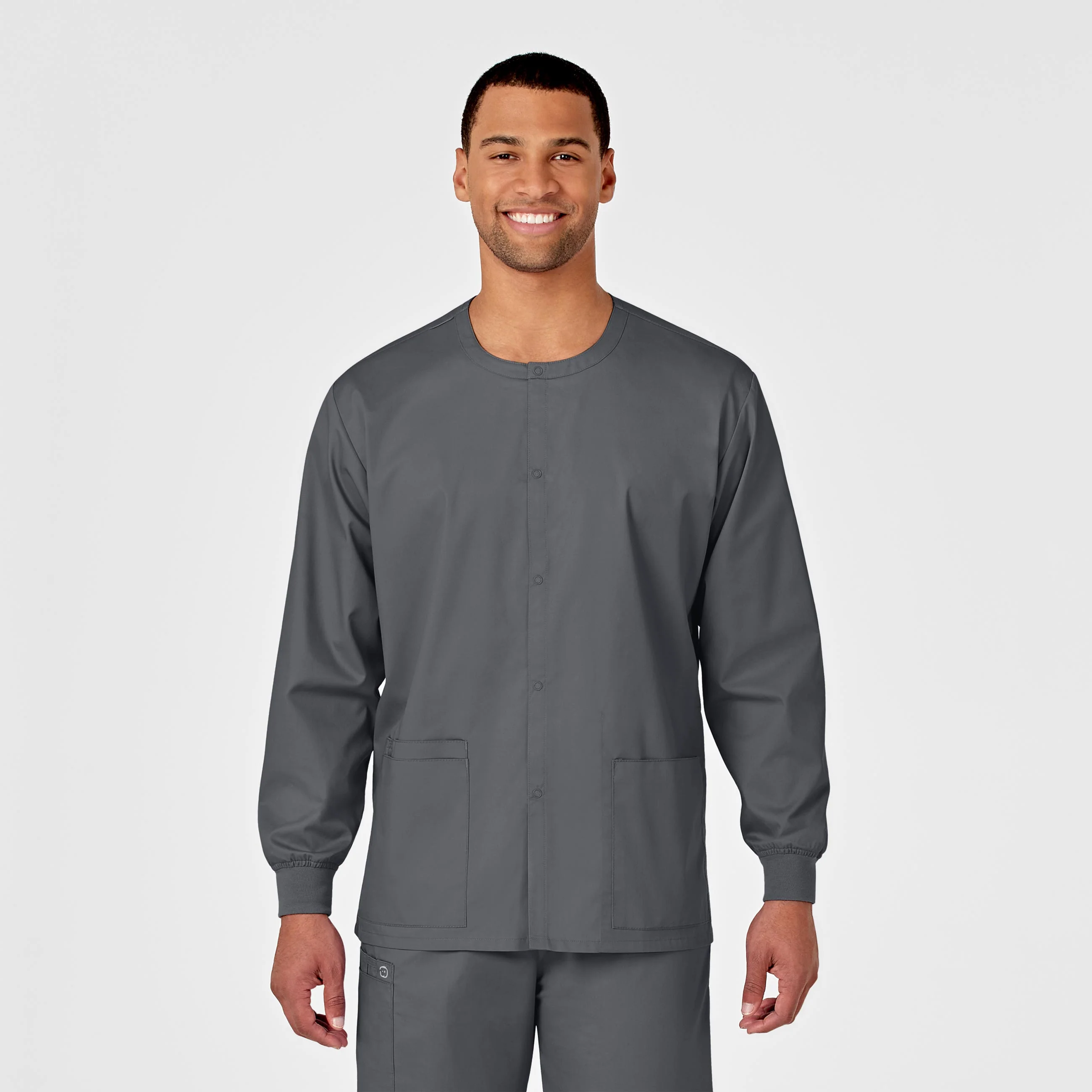 WonderWORK Unisex Snap Front Scrub Jacket - Pewter