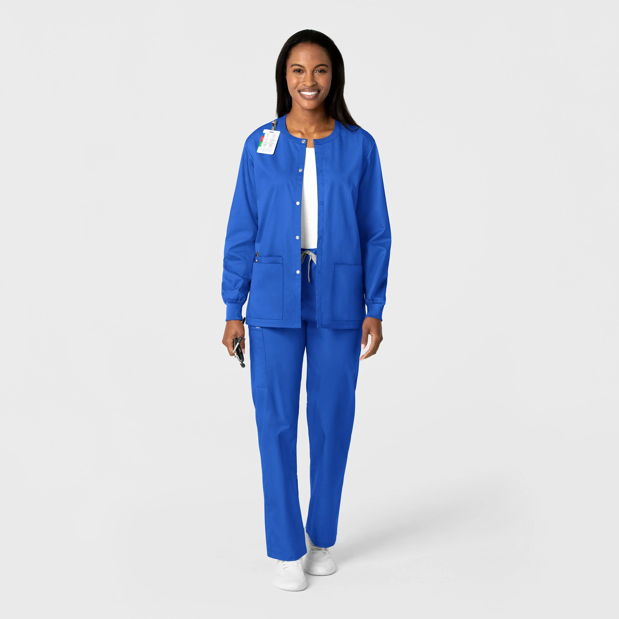WonderWORK Unisex Snap Front Scrub Jacket - Royal - Image 3