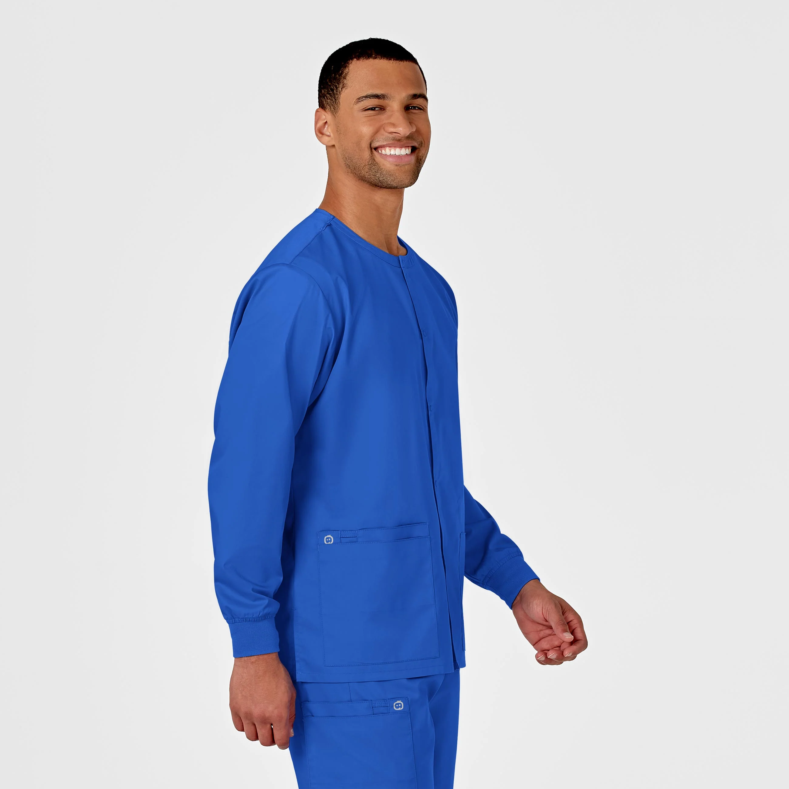 WonderWORK Unisex Snap Front Scrub Jacket - Royal - Image 4