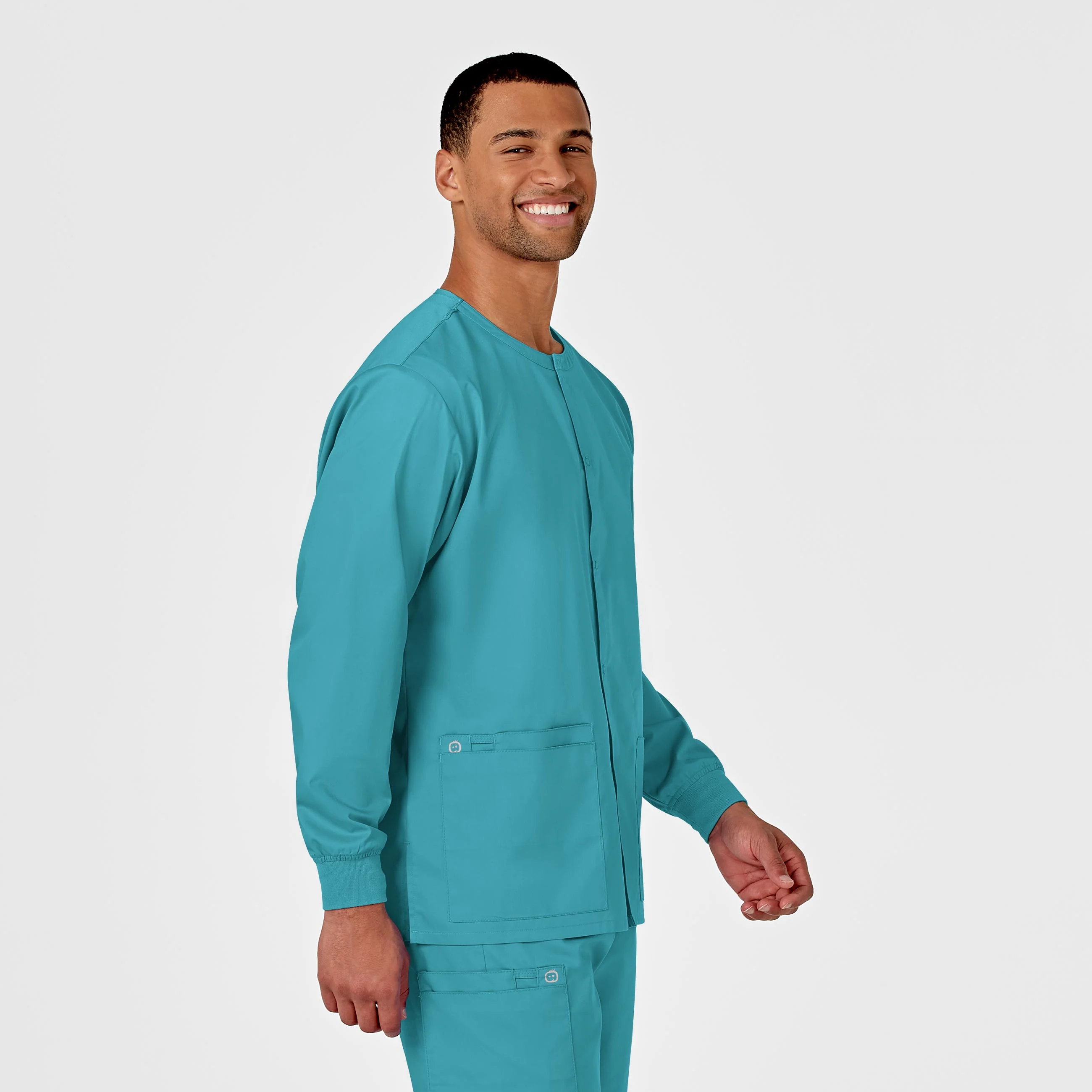 WonderWORK Unisex Snap Front Scrub Jacket - Teal Blue - Image 4