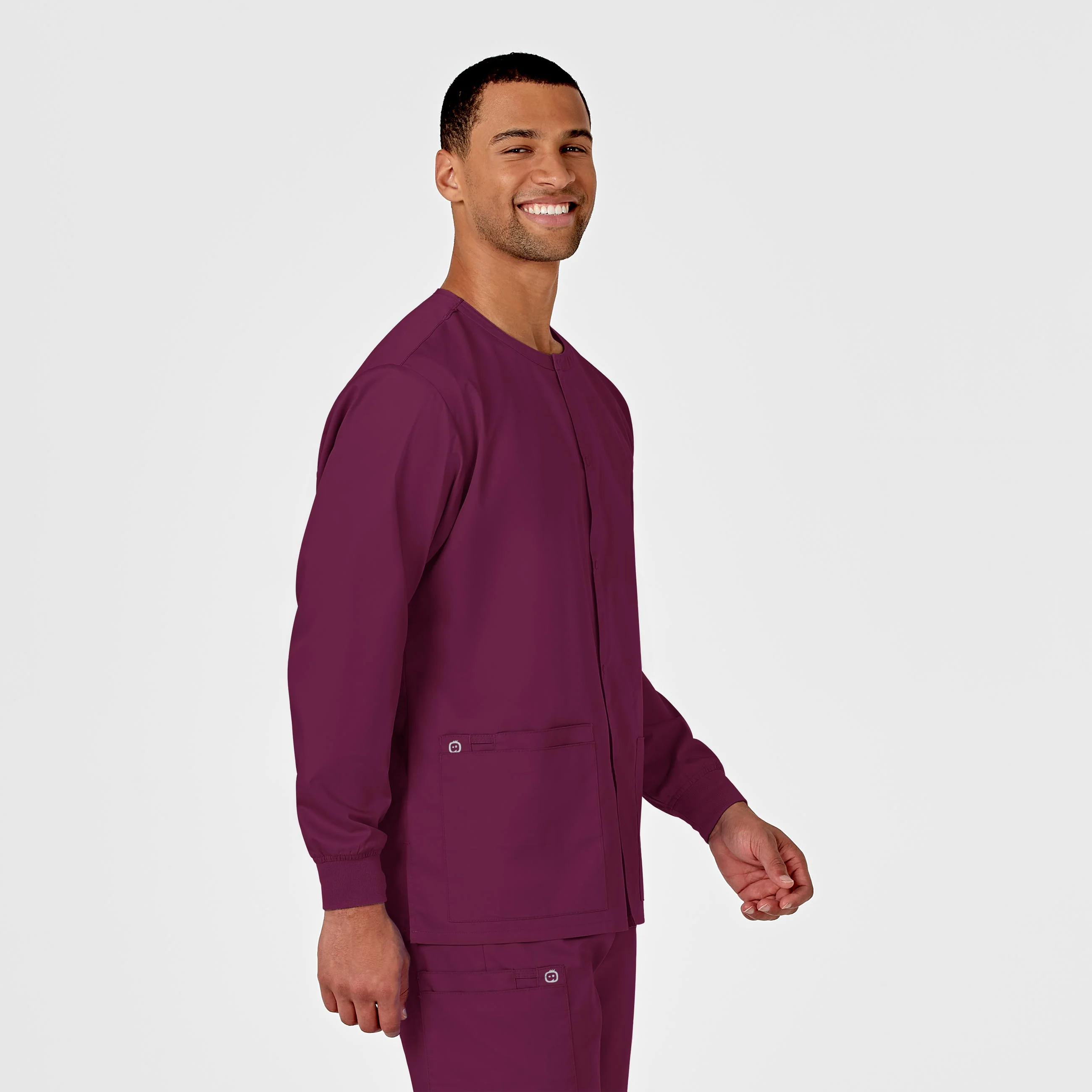 WonderWORK Unisex Snap Front Scrub Jacket - Wine - Image 4
