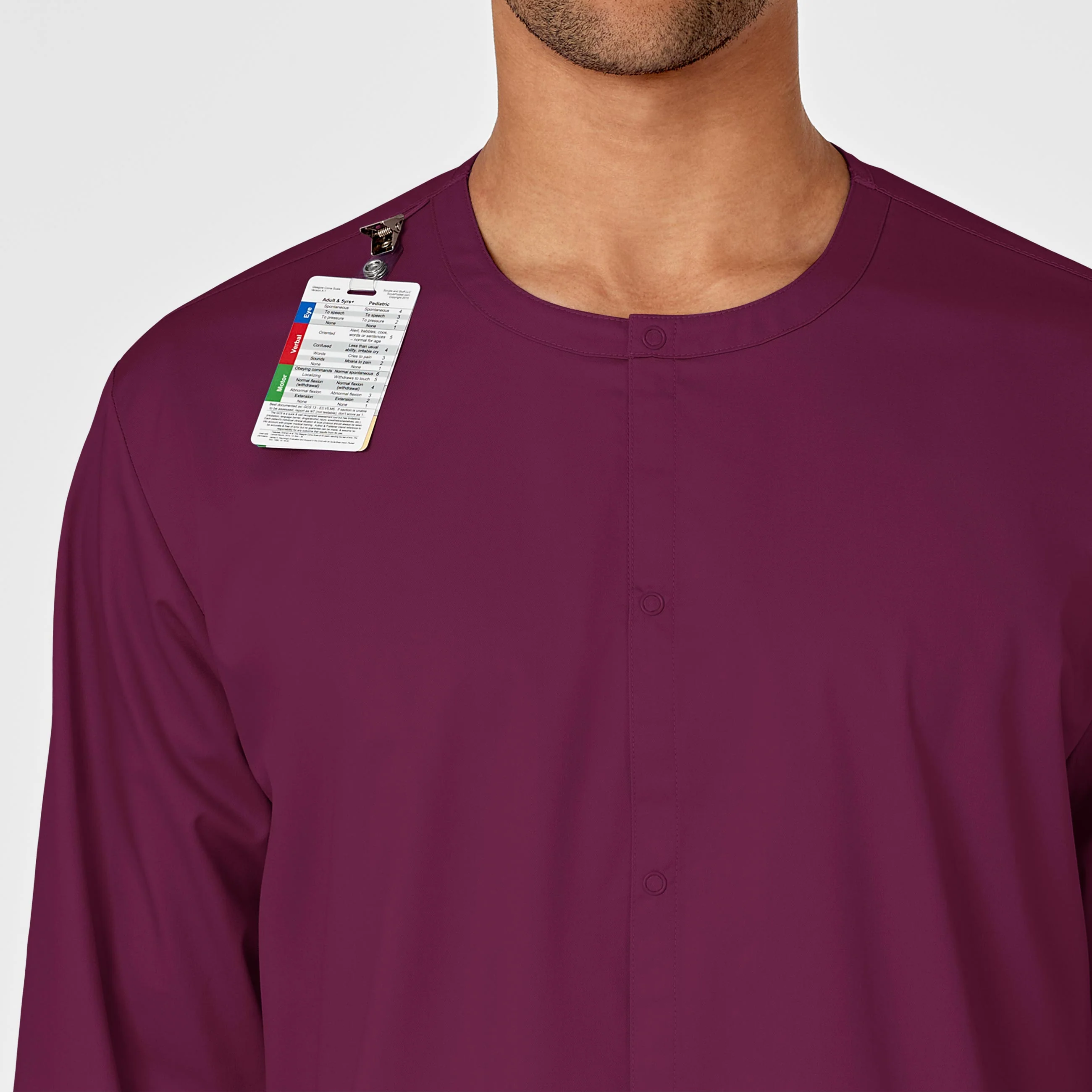WonderWORK Unisex Snap Front Scrub Jacket - Wine - Image 7