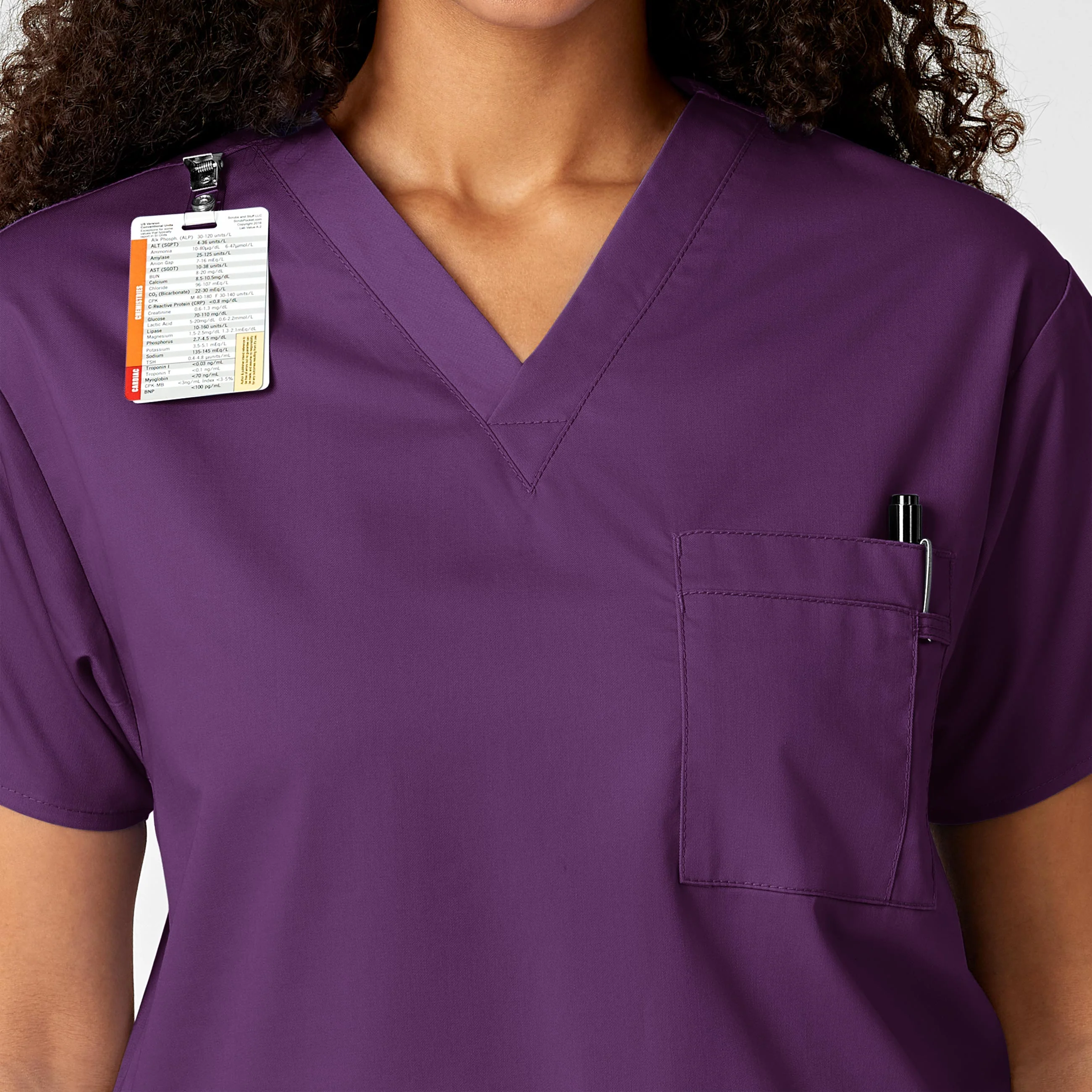 WonderWORK Unisex V-Neck Scrub Top - Eggplant - Image 10