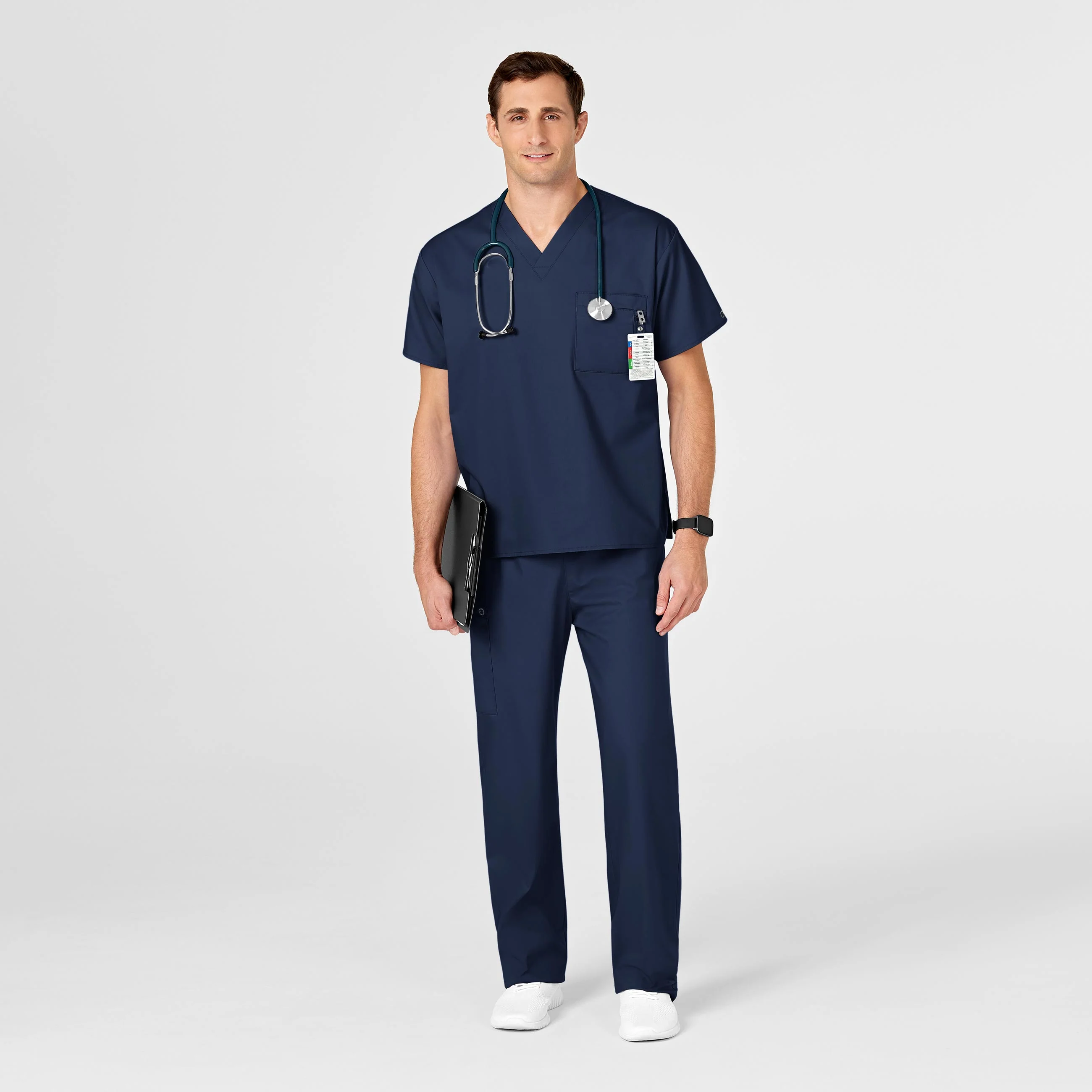 WonderWORK Unisex V-Neck Scrub Top - Navy - Image 6