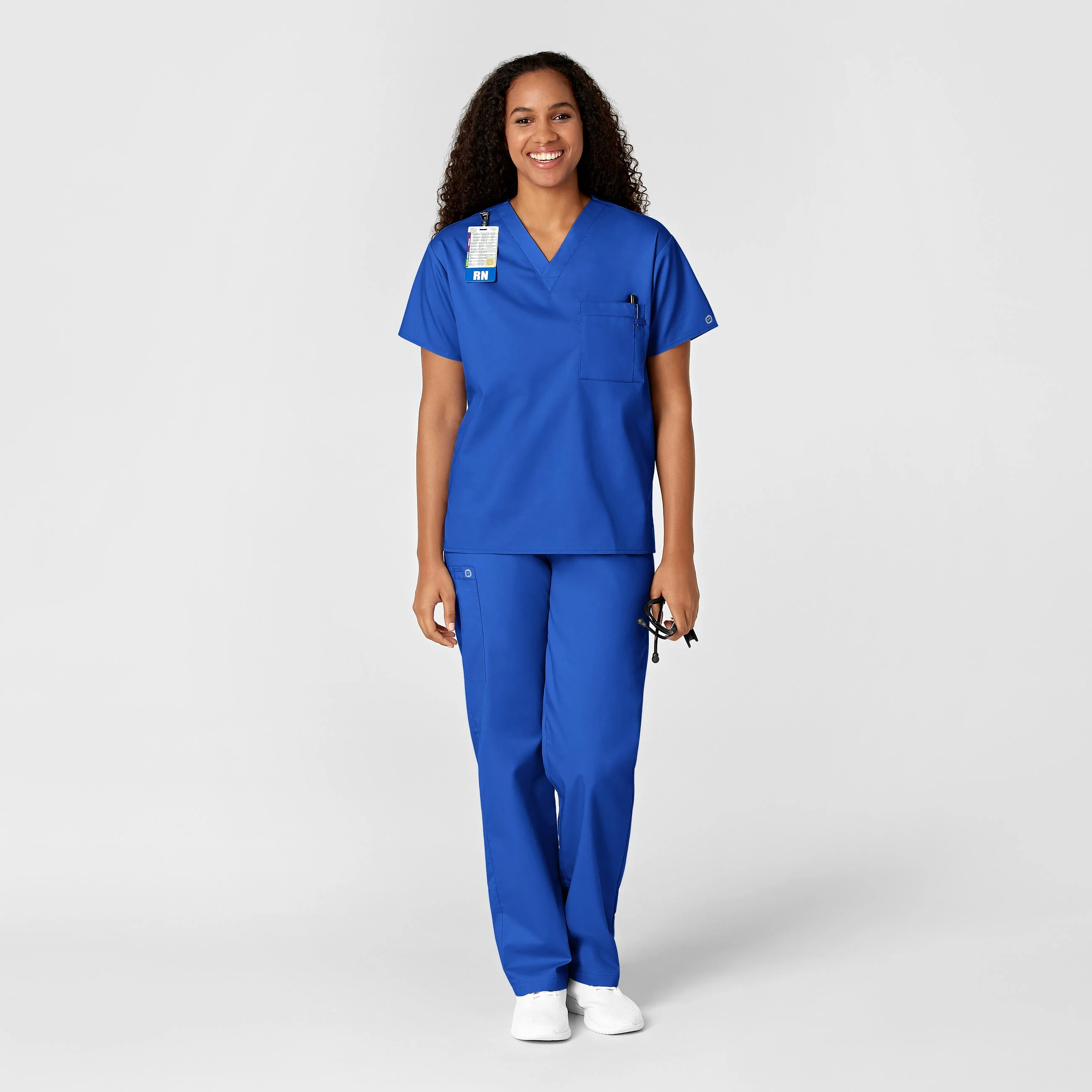 WonderWORK Unisex V-Neck Scrub Top - Royal - Image 3