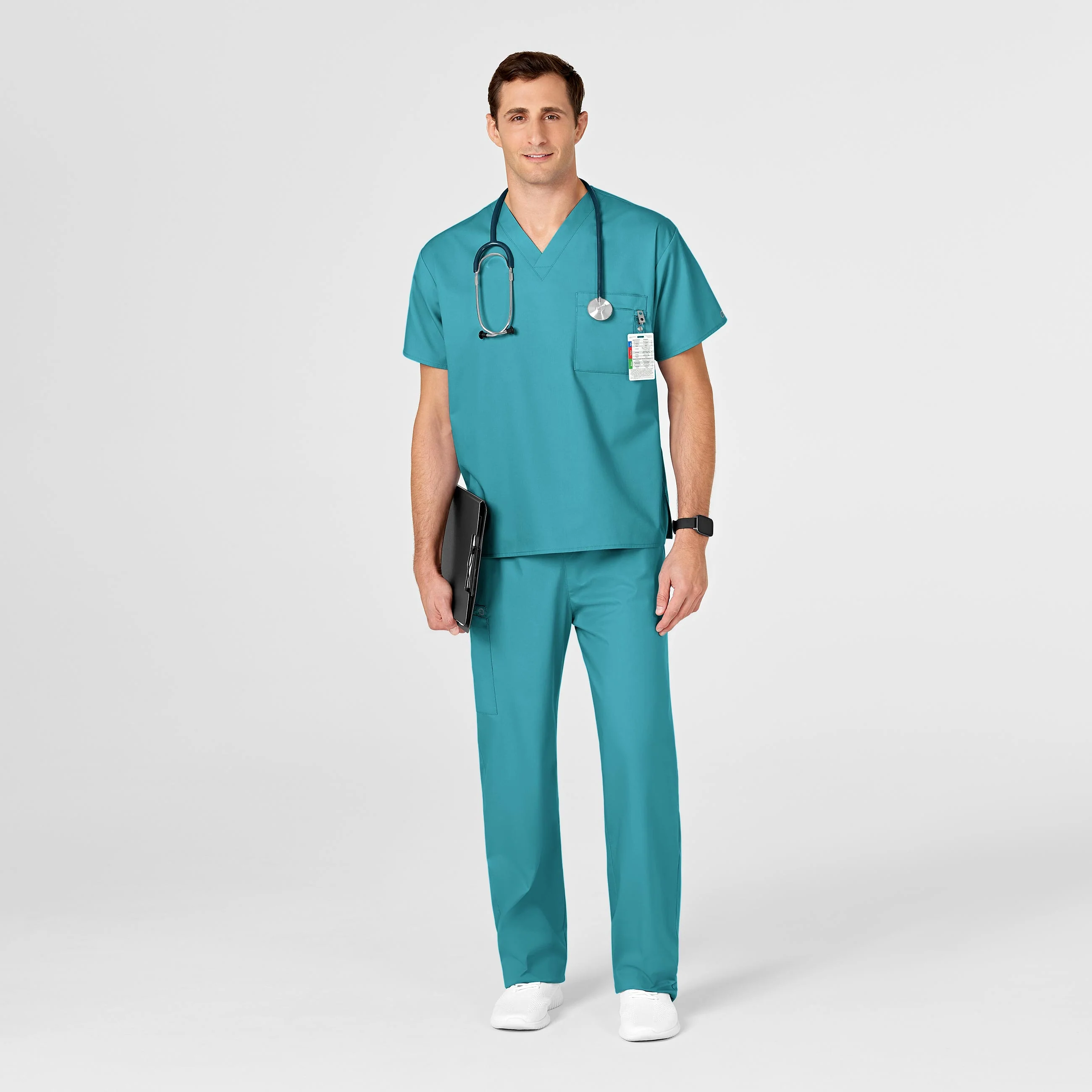 WonderWORK Unisex V-Neck Scrub Top - Teal Blue - Image 6