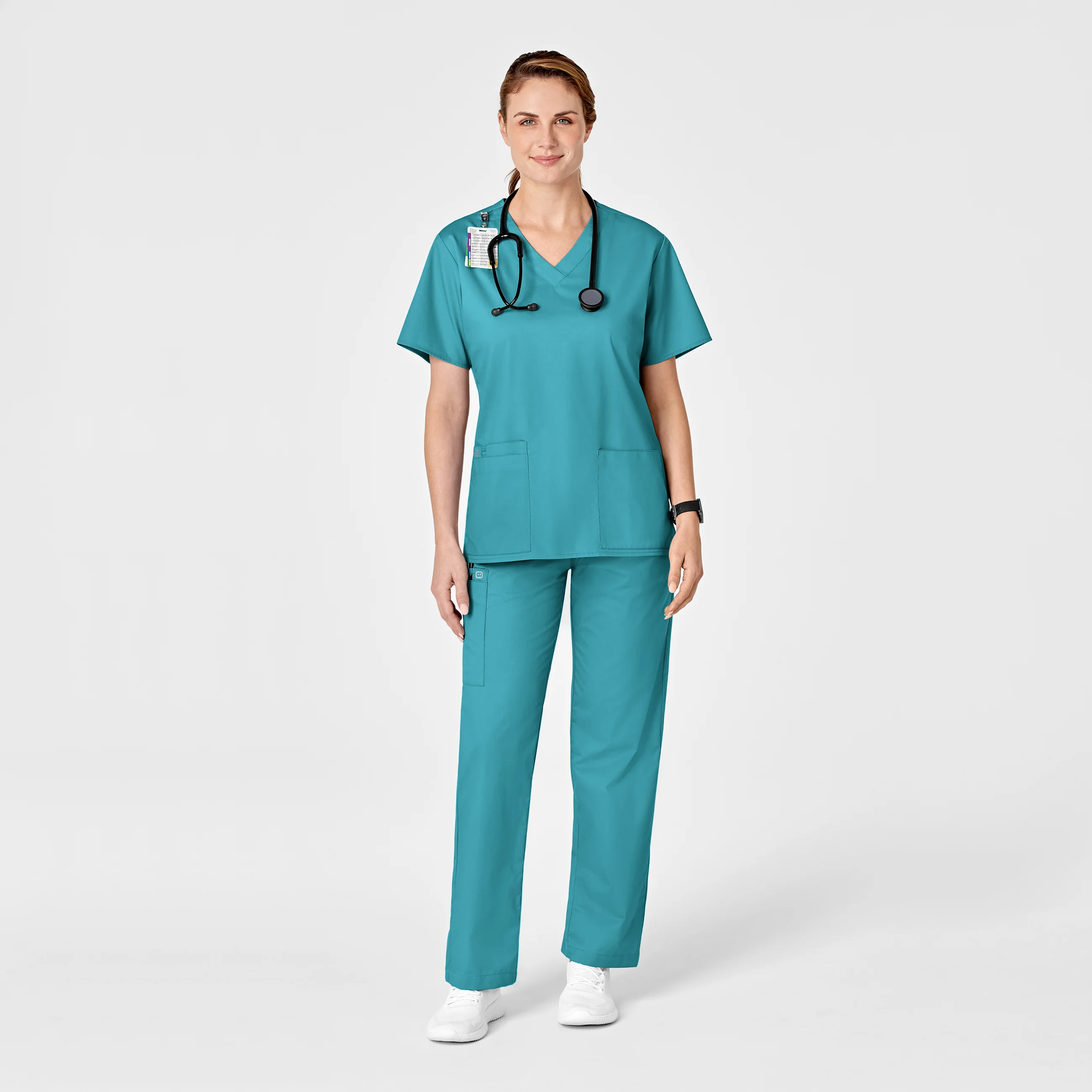 WonderWORK Women's Pull-On Cargo Scrub Pant - Teal Blue - Image 3