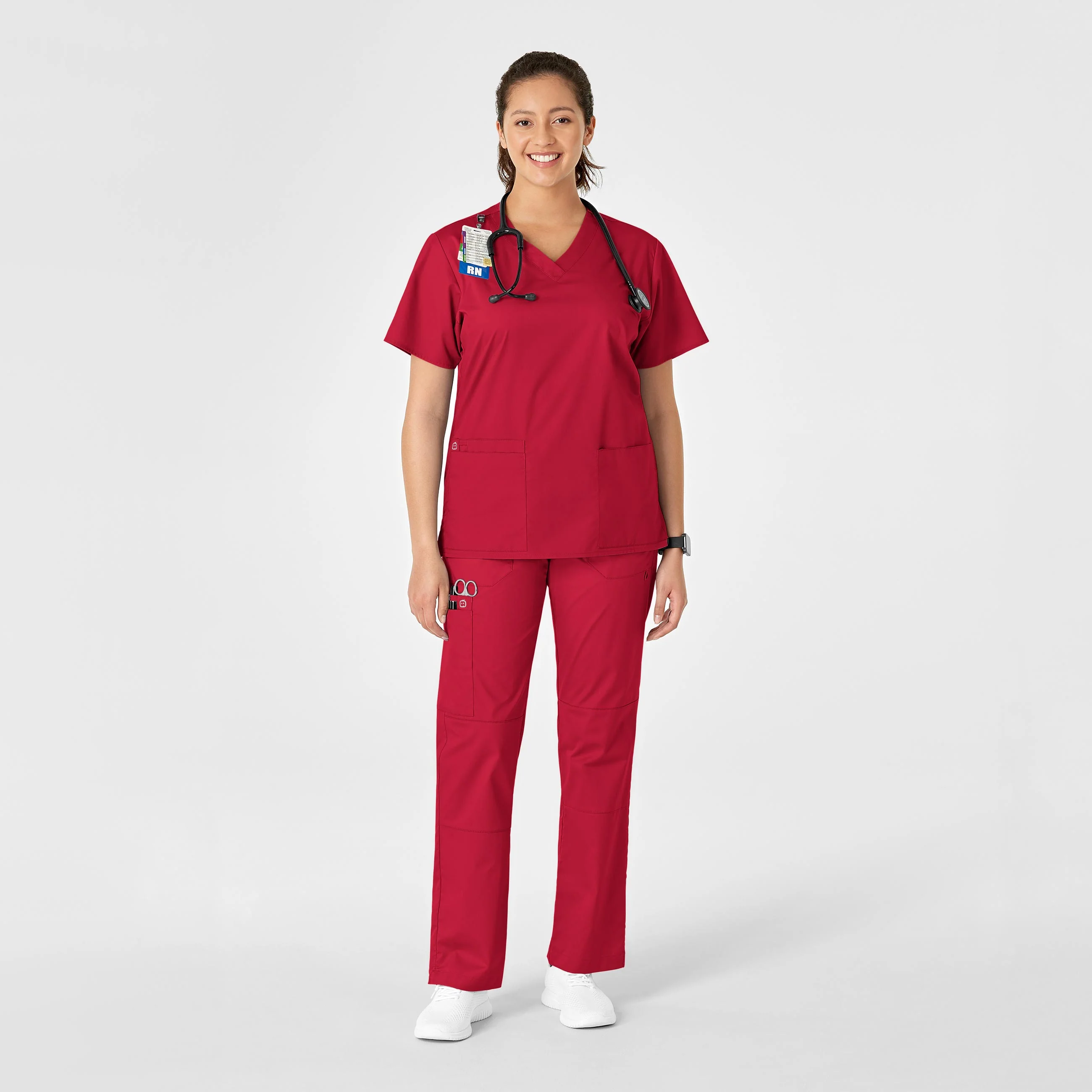 WonderWORK Women's Straight Leg Cargo Scrub Pant - Red - Image 3