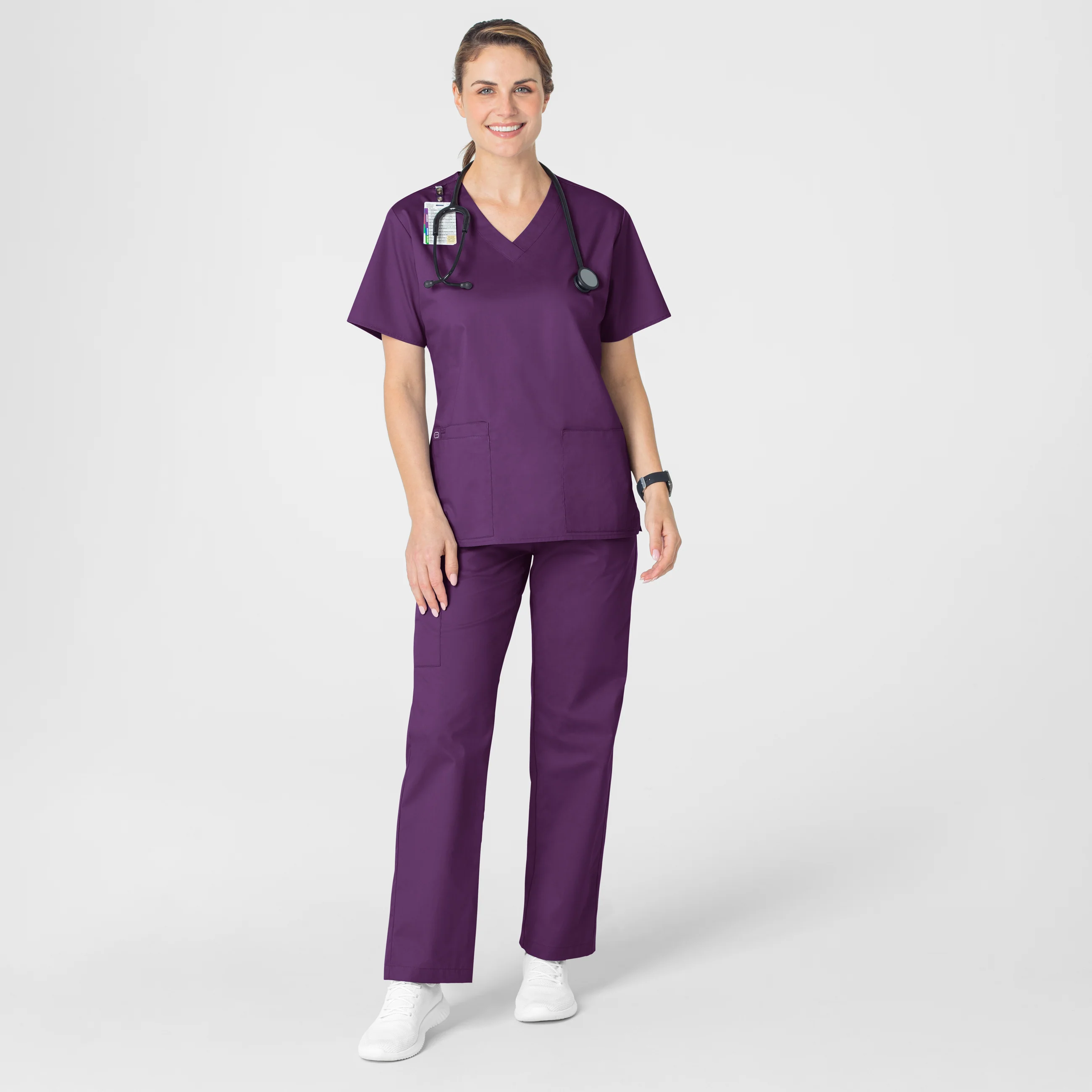 WonderWORK Women's V-Neck Scrub Top - Eggplant - Image 3