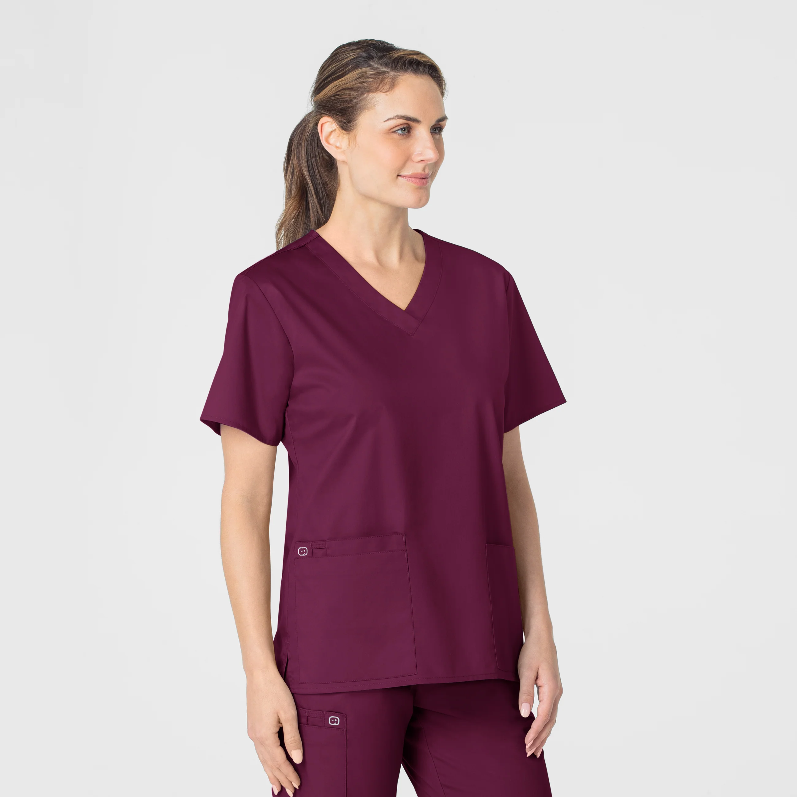 WonderWORK Women's V-Neck Scrub Top - Wine - Image 4